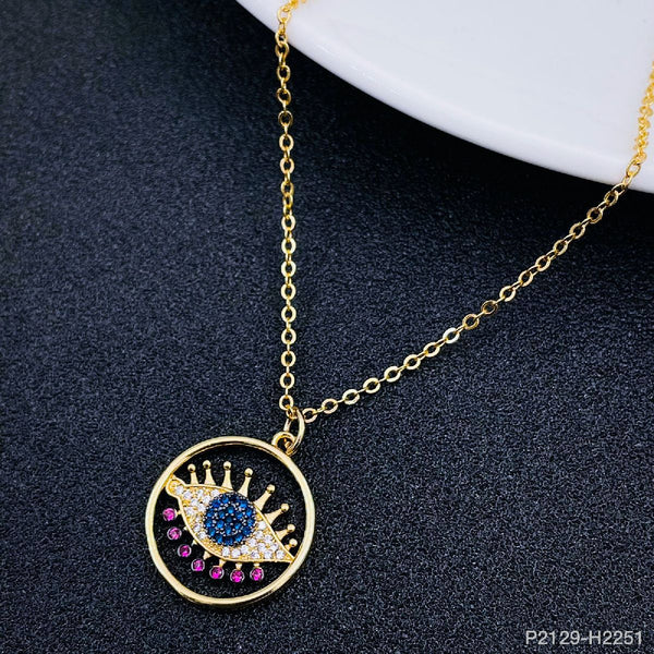Eyelash Evil Eye Copper Gold Blue Pink CZ Pendant Chain Bulk Main image