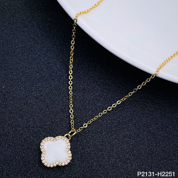 Clover Copper Cubic Zirconia Gold White Pendant Chain Women Girl Bulk Main image