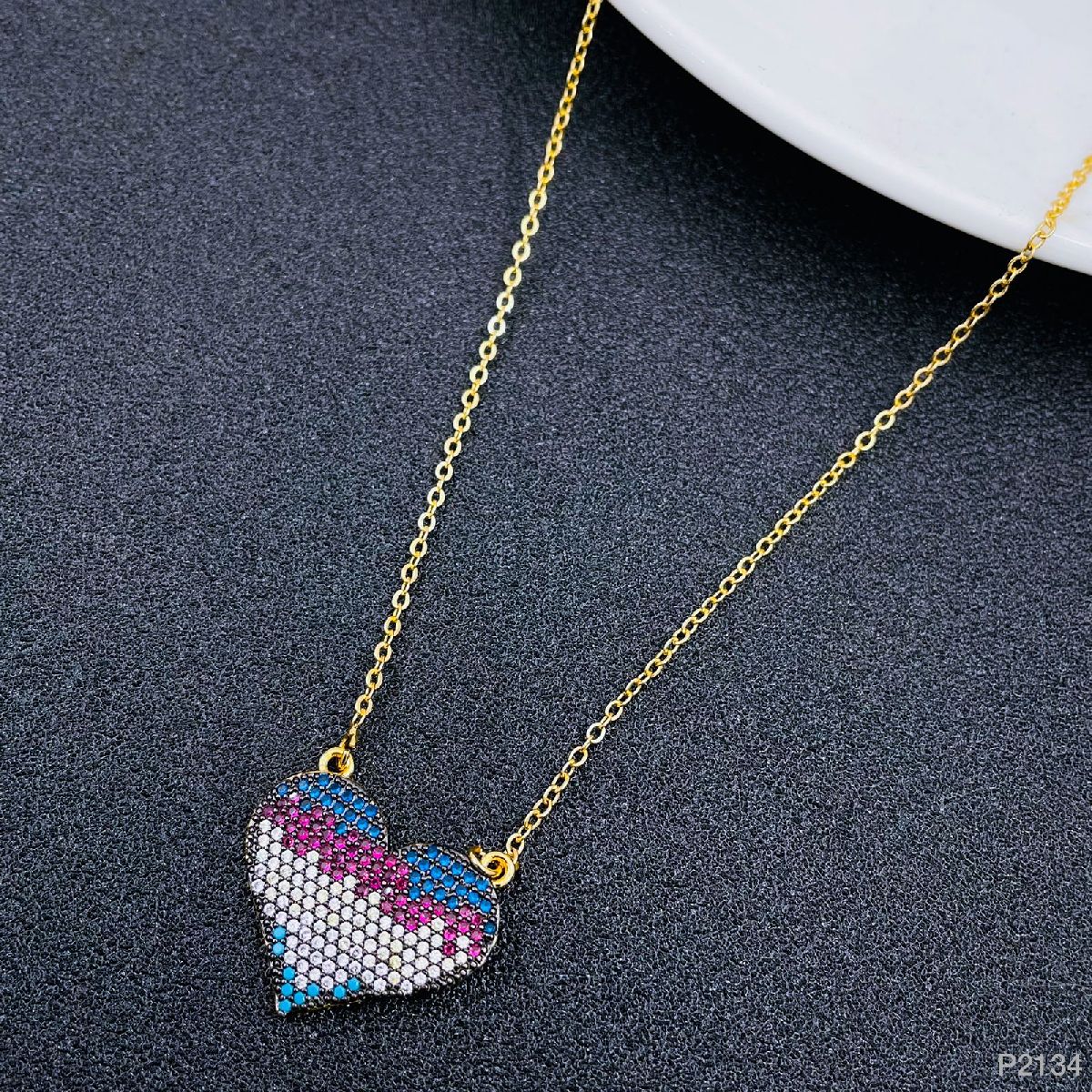 Heart Copper Crystal Blue Purple White Gold Pendant Chain Girl Bulk Main image