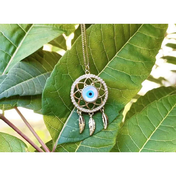 Dream Catcher Evil Eye CZ Mother Of Pearl Gold Pendant Chain Bulk Main image