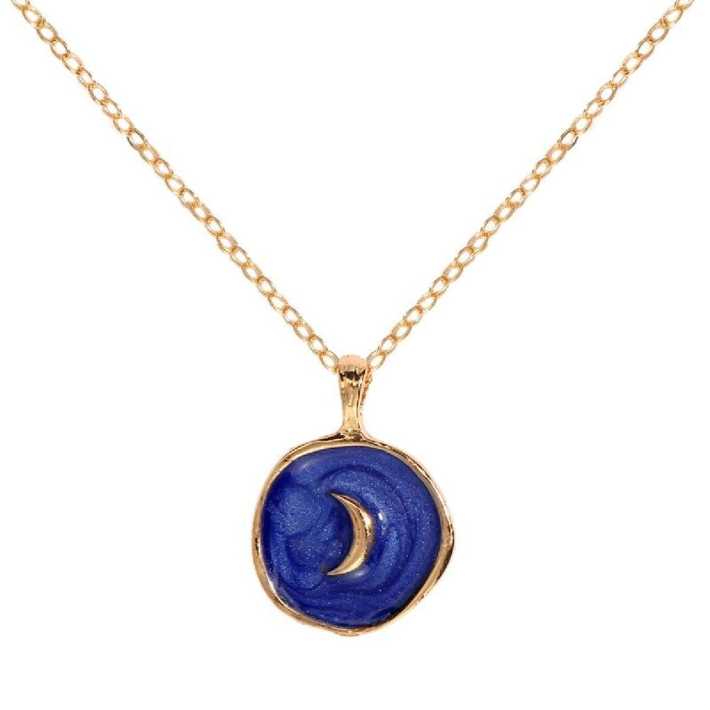 Copper Moon Blue Gold Enamel Necklace Pendant Chain For Women Bulk