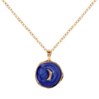 Copper Moon Blue Gold Enamel Necklace Pendant Chain For Women Bulk