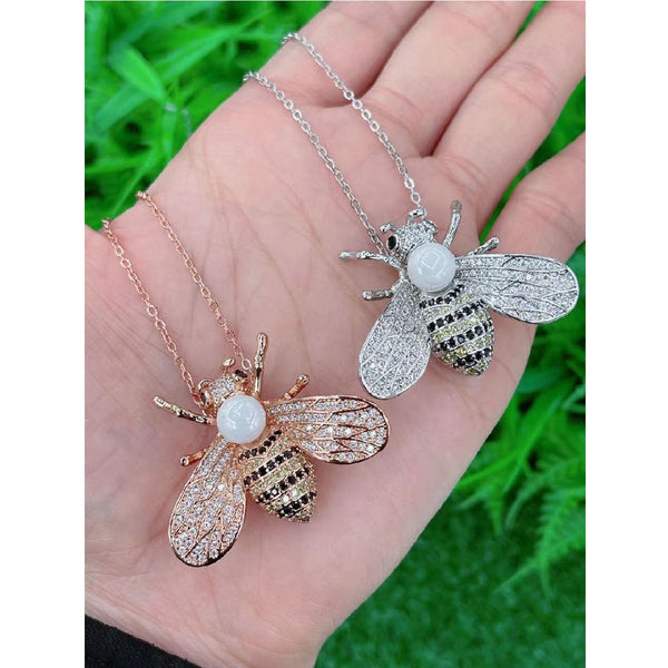 Insect Honey Bee Pearl Cubic Zirconia 18K Rose Gold Pendant Chain Bulk Main image