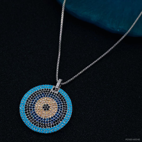 Copper Cubic Zirconia Blue Silver Evil Eye Necklace Pendant Chain Bulk Main image