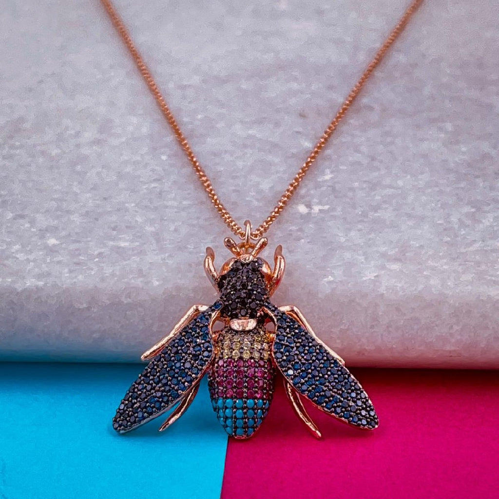 Copper Honey Bee Fly Cubic Zirconia Rose Gold Necklace Pendant Bulk