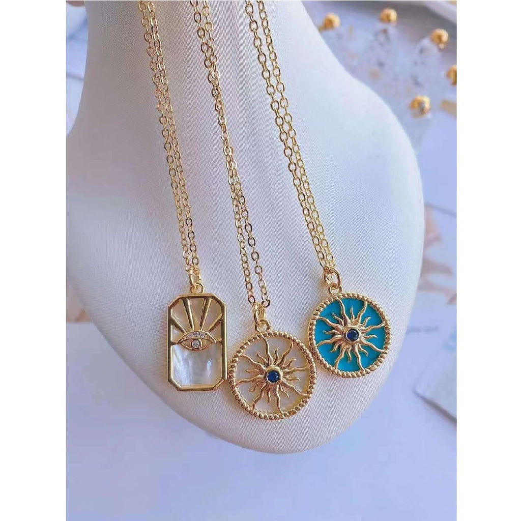 Sun Rays Mother Of Pearl Shell 18K Gold Copper Pendant Chain Bulk