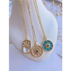 Sun Rays Mother Of Pearl Shell 18K Gold Copper Pendant Chain Bulk
