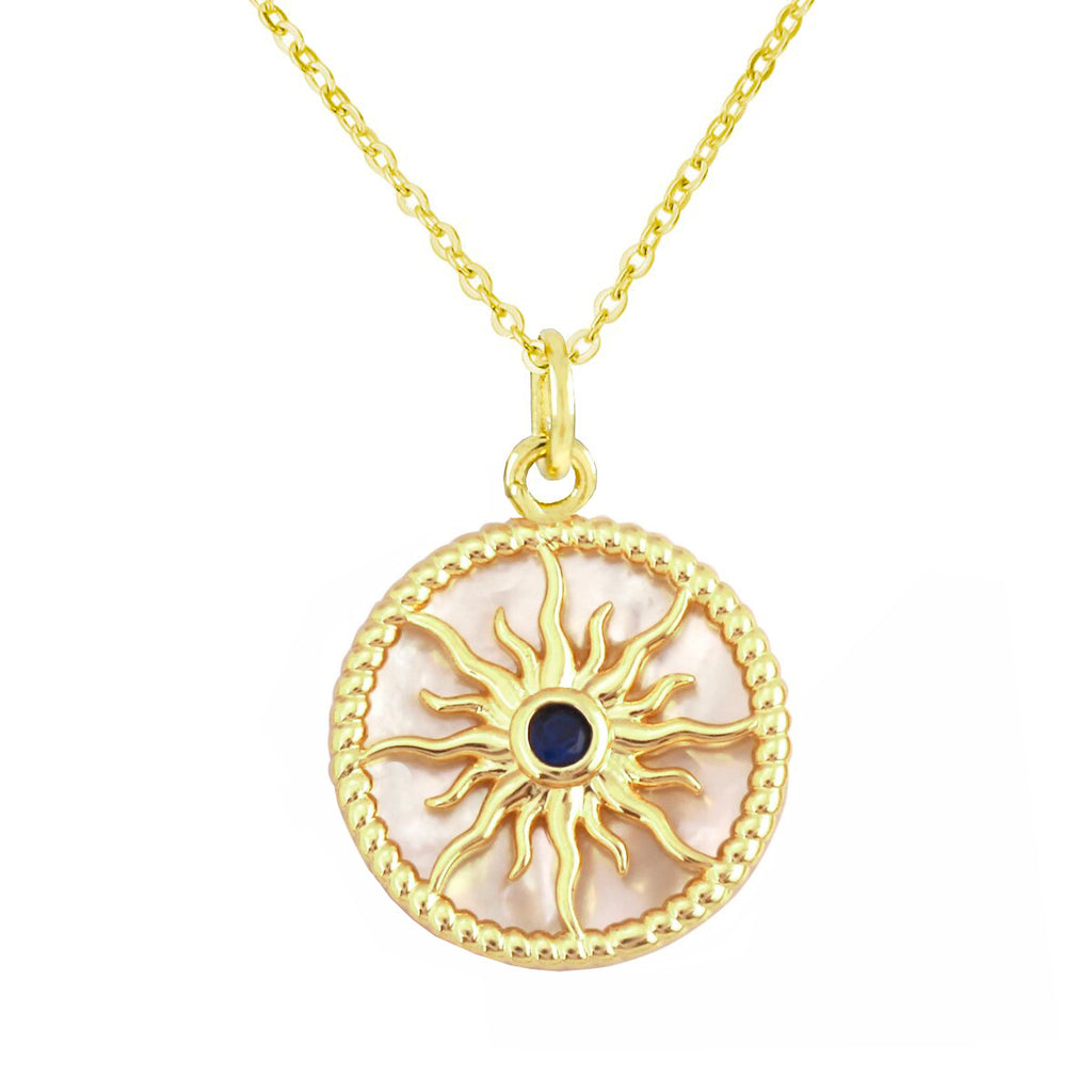 Sun Rays Mother Of Pearl Shell 18K Gold Copper Pendant Chain Bulk
