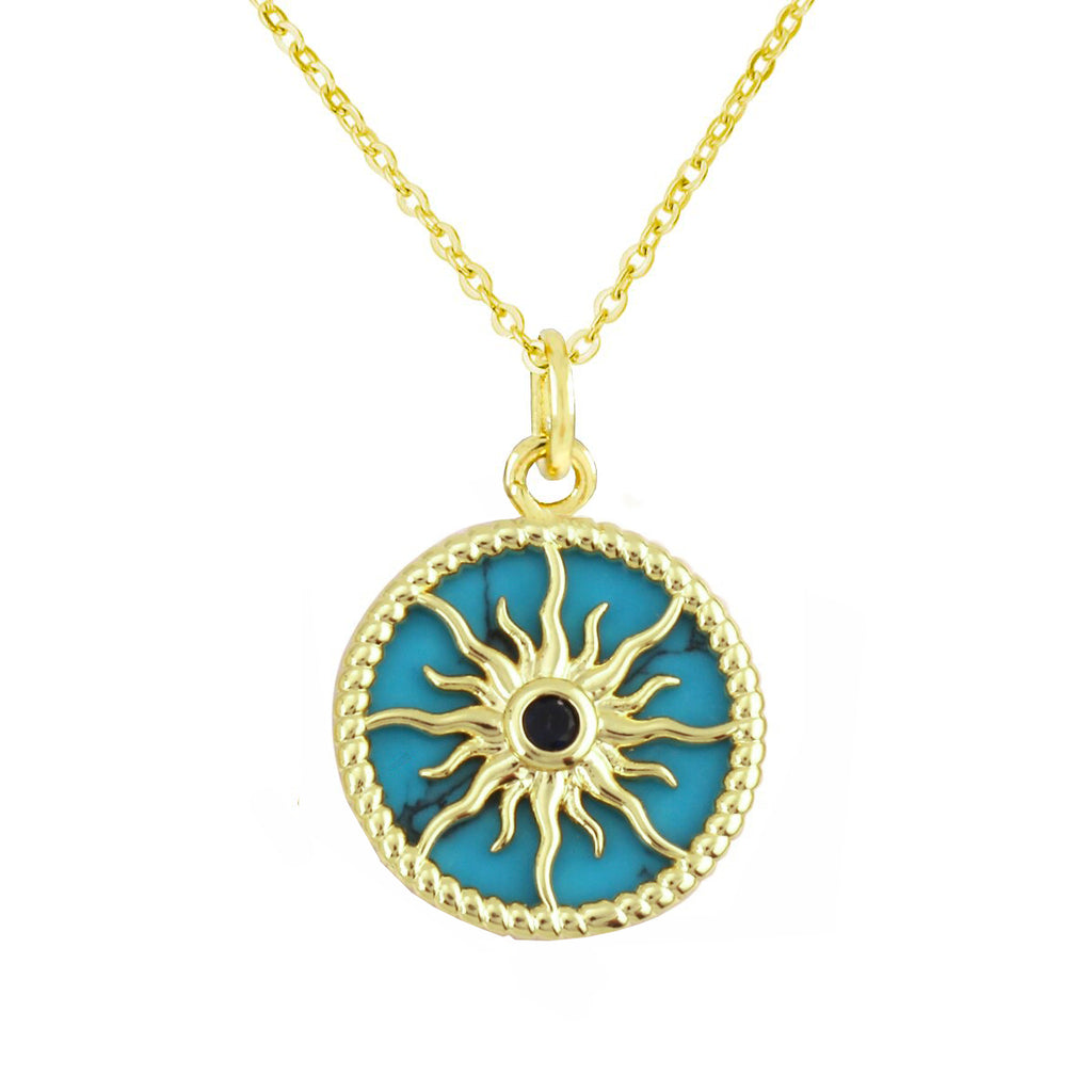 Sun Rays Mother Of Pearl Shell 18K Gold Copper Pendant Chain Bulk