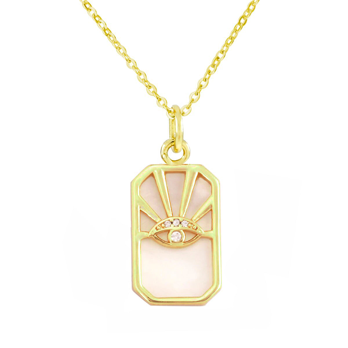 Sun Rays Mother Of Pearl Shell 18K Gold Copper Pendant Chain Bulk