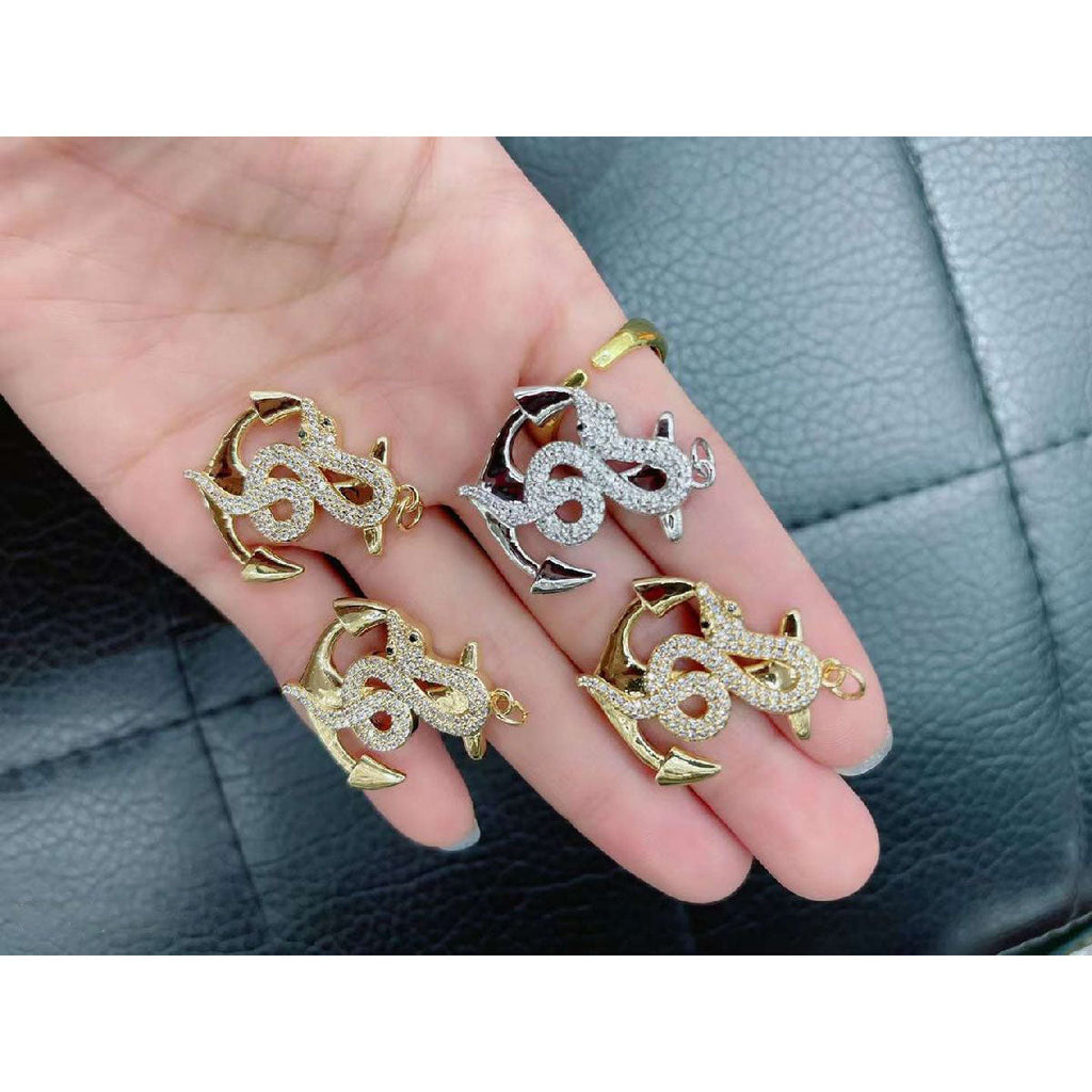 Snake Anchor Cubic Zirconia Copper Gold Necklace Pendant Chain Bulk