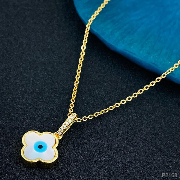 Evil Eye Clover Mother Of Pearl 18K Gold Necklace Pendant Women Bulk Main image