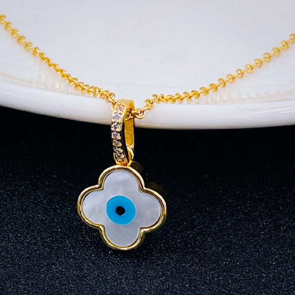 Evil Eye Clover Mother Of Pearl 18K Gold Necklace Pendant Women Bulk