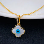 Evil Eye Clover Mother Of Pearl 18K Gold Necklace Pendant Women Bulk