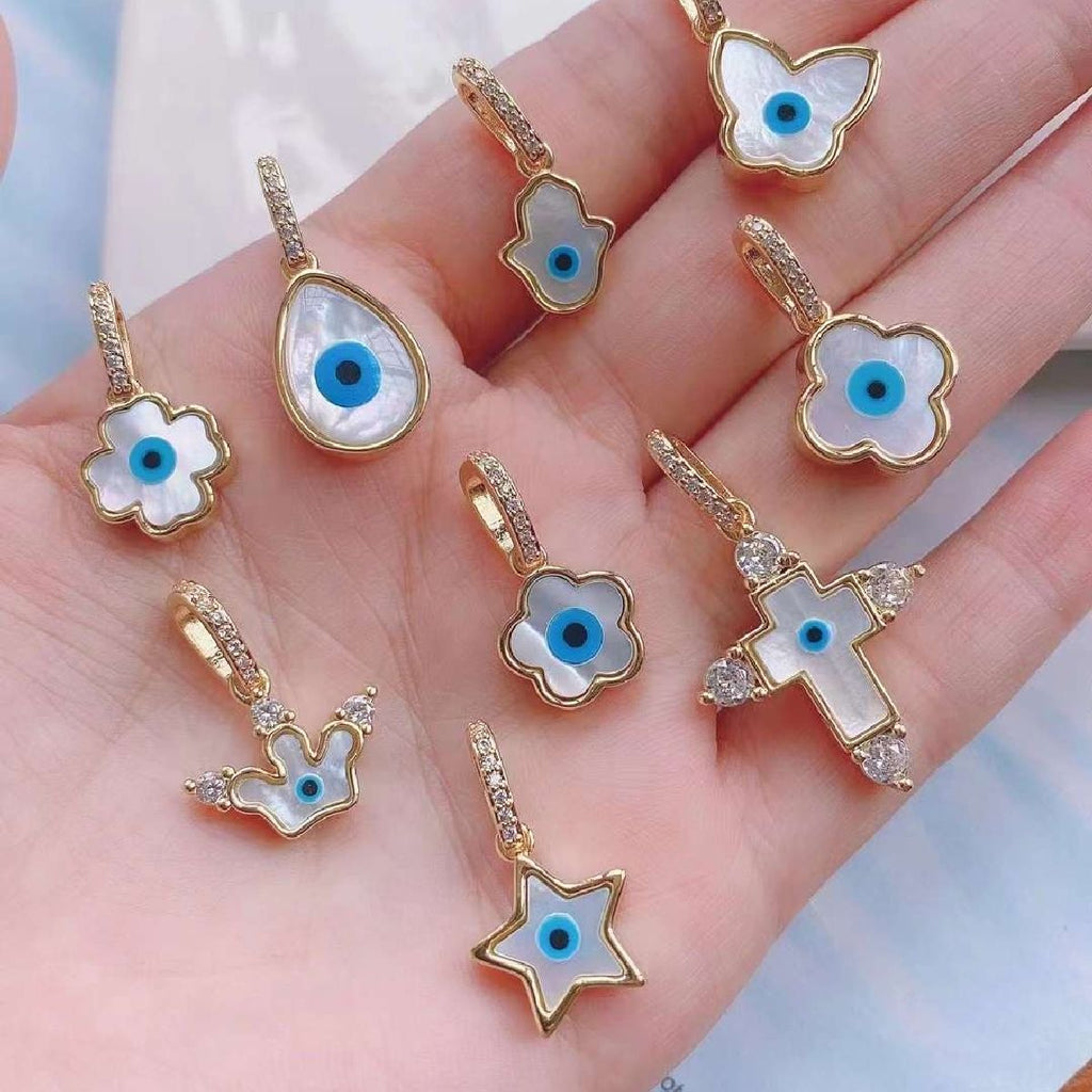 Evil Eye Clover Mother Of Pearl 18K Gold Necklace Pendant Women Bulk