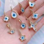 Evil Eye Clover Mother Of Pearl 18K Gold Necklace Pendant Women Bulk