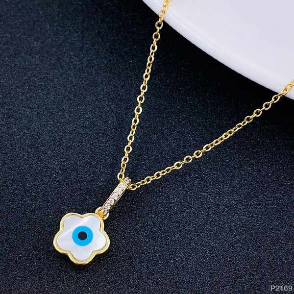 Evil Eye Clover Mother Of Pearl 18K Gold Necklace Pendant Women Bulk Secondary image