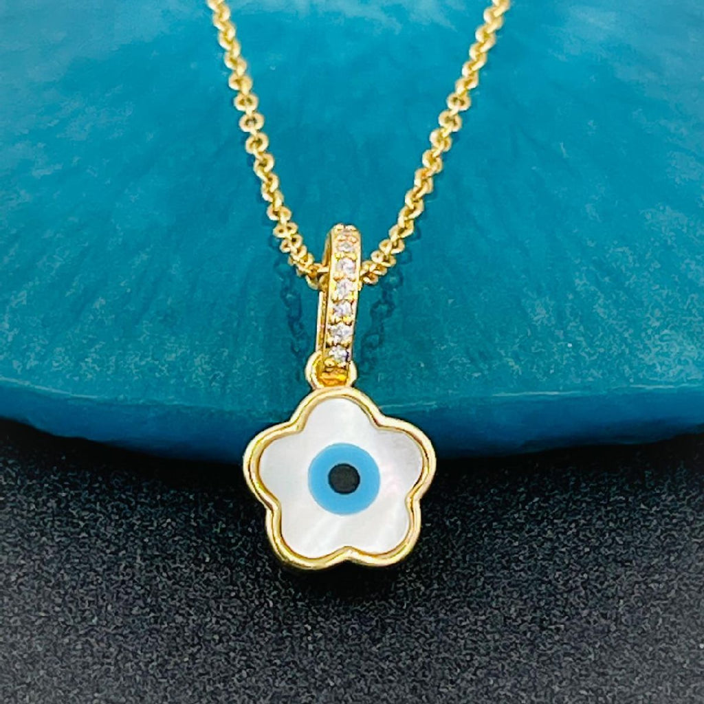Evil Eye Clover Mother Of Pearl 18K Gold Necklace Pendant Women Bulk