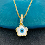 Evil Eye Clover Mother Of Pearl 18K Gold Necklace Pendant Women Bulk