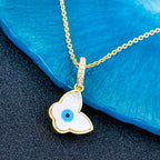 Evil Eye Clover Mother Of Pearl 18K Gold Necklace Pendant Women Bulk
