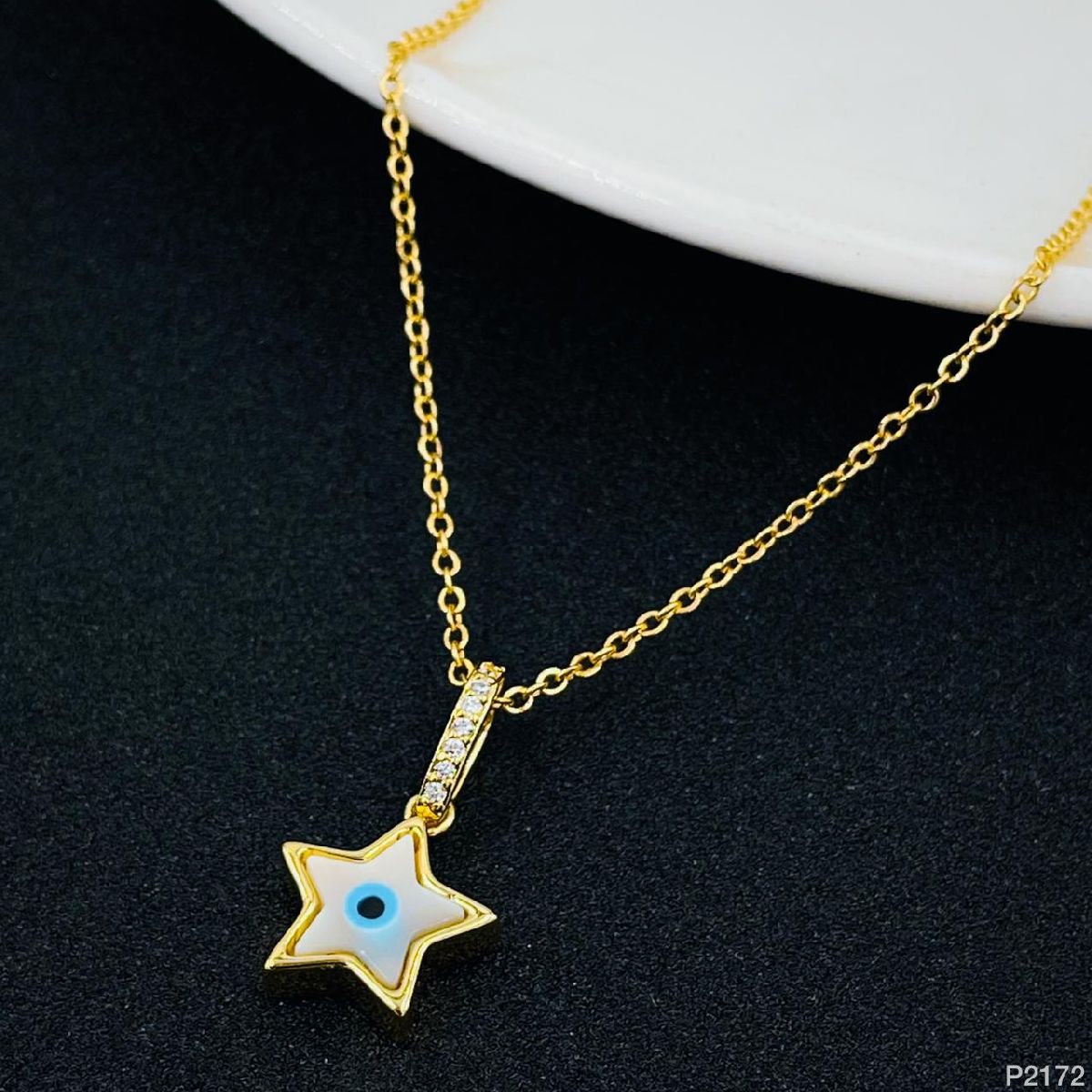 Evil Eye Clover Mother Of Pearl 18K Gold Necklace Pendant Women Bulk