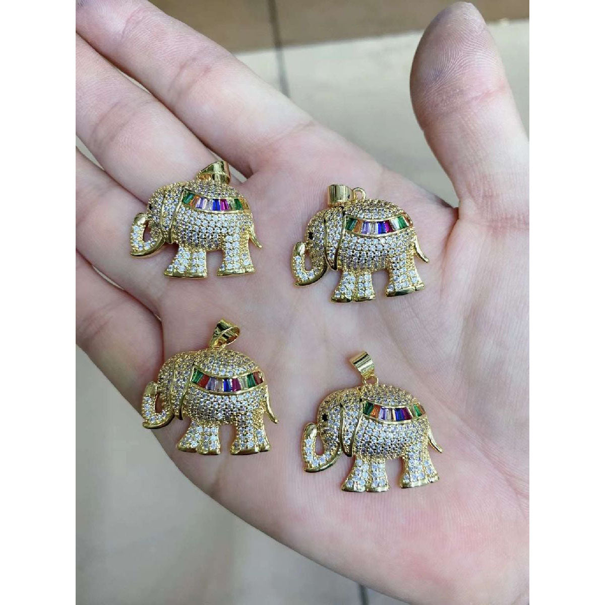 Copper Cubic Zirconia Rainbow Gold Elephant Pendant Chain Women Bulk