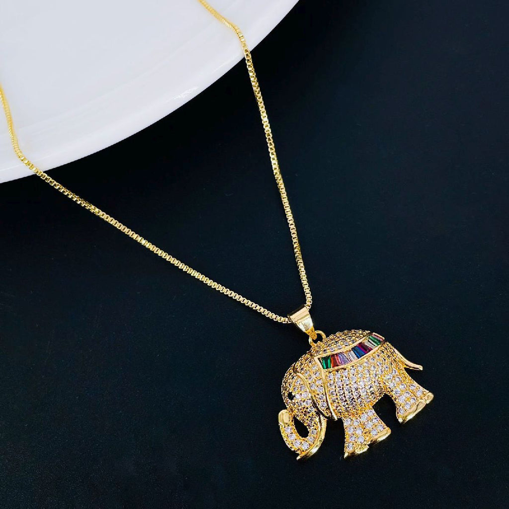 Copper Cubic Zirconia Rainbow Gold Elephant Pendant Chain Women Bulk