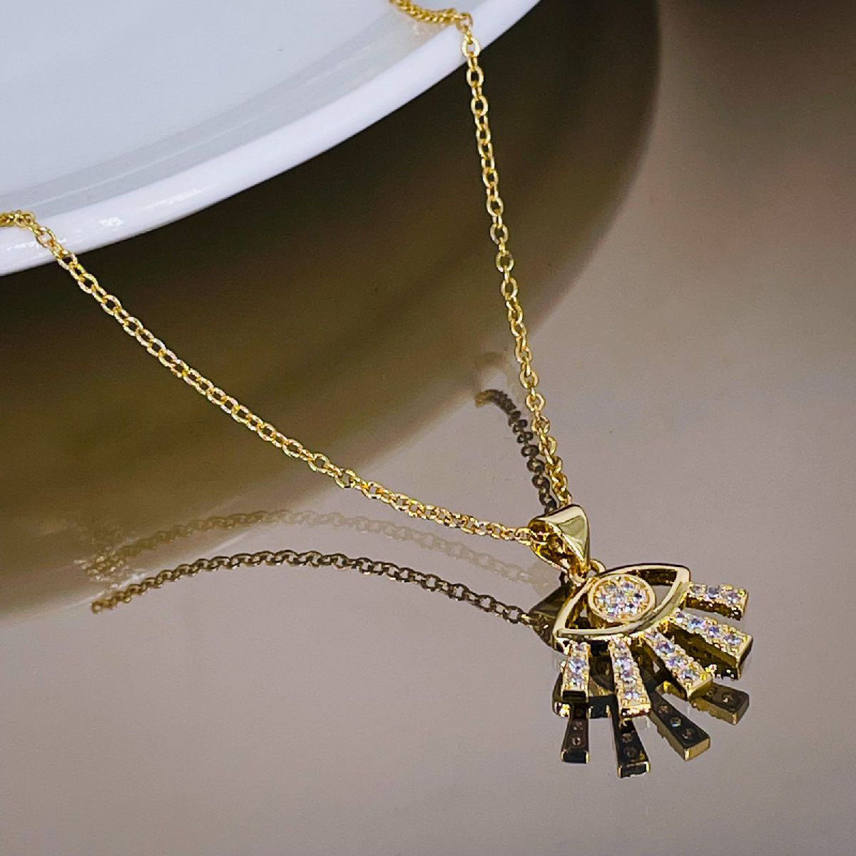 Evil Eye Lash Cubic Zirconia 18K Gold Copper Pendant Chain Women Bulk Main image