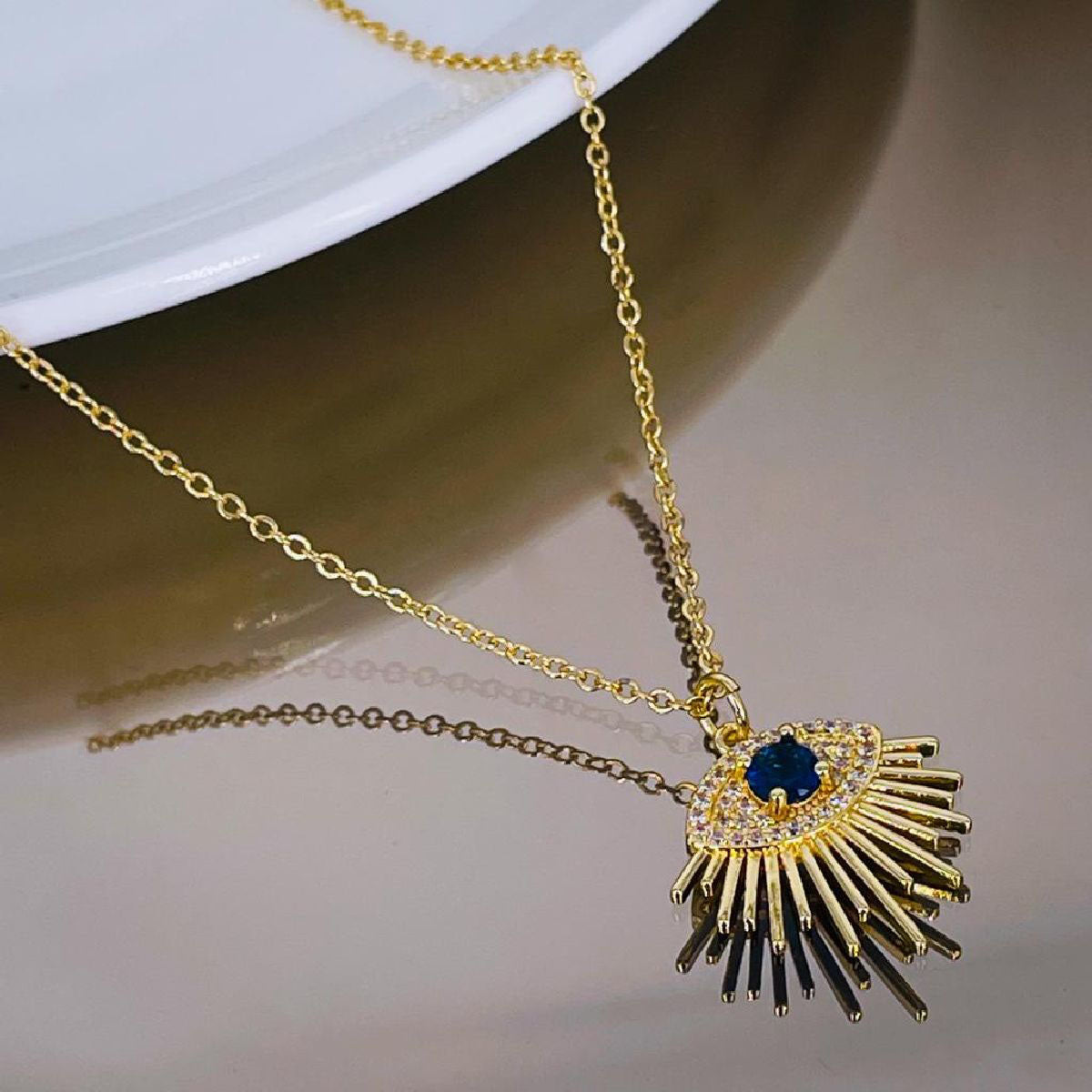 Evil Eye Lash Blue Cubic Zirconia 18K Gold Copper Pendant Chain Bulk Main image