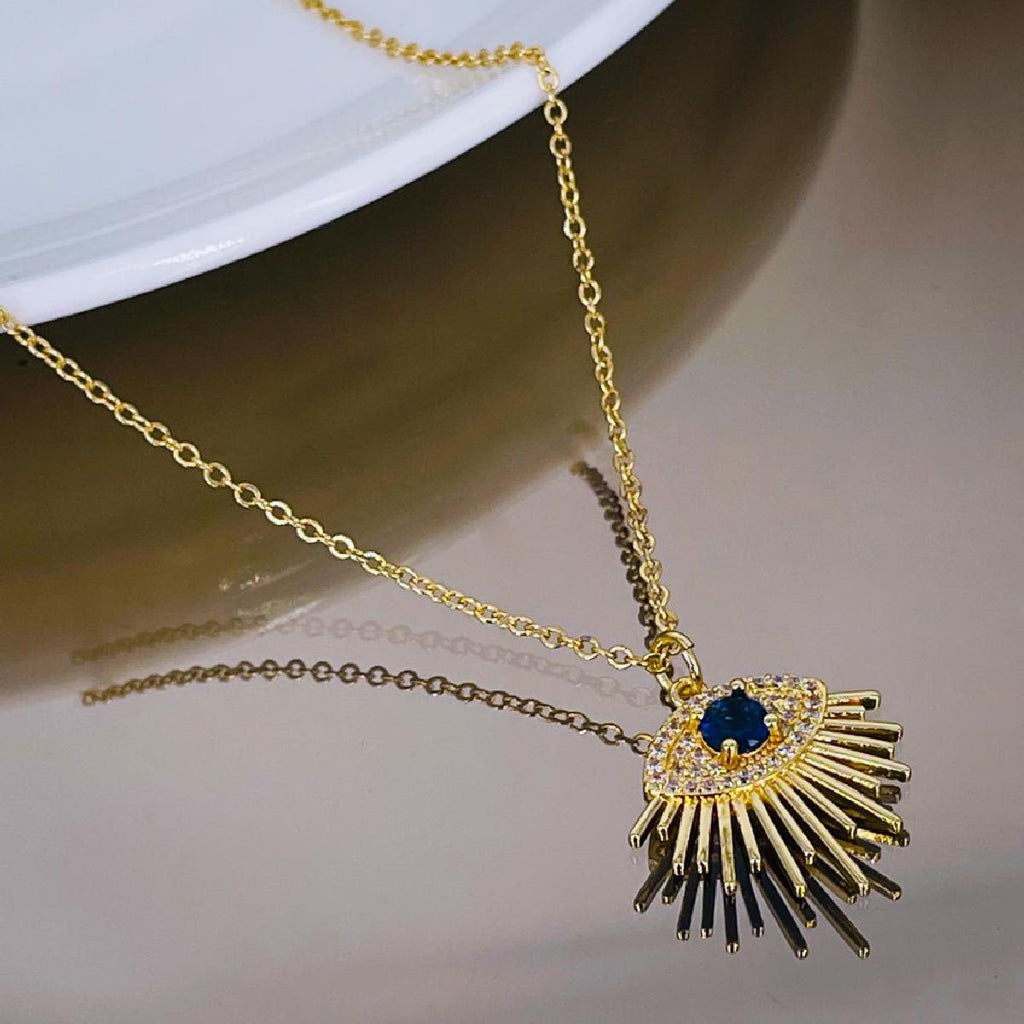 Evil Eye Lash Blue Cubic Zirconia 18K Gold Copper Pendant Chain Bulk