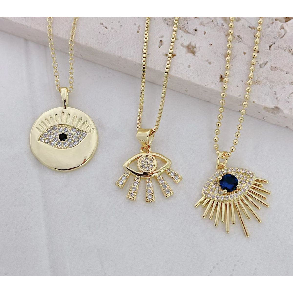 Evil Eye Glossy Medallion 18K Gold Copper Pendant Chain for Women