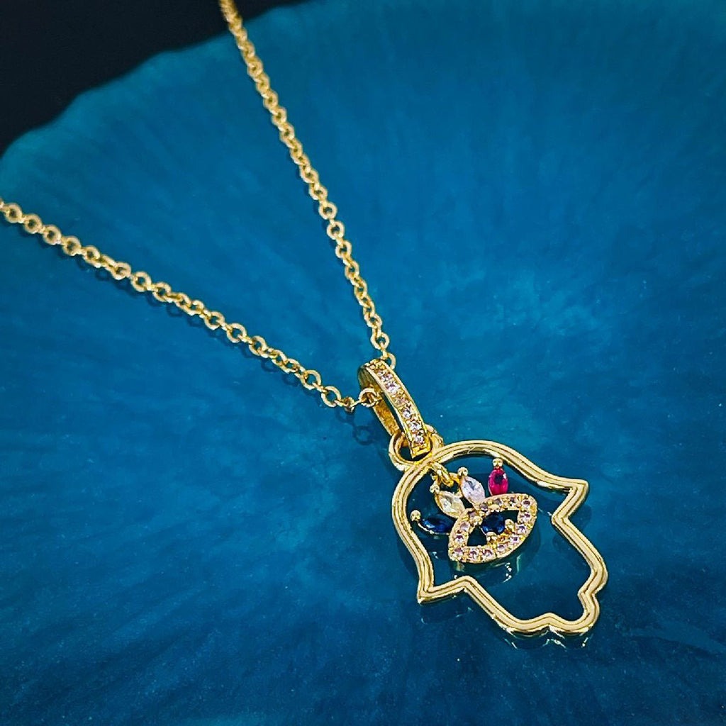 Eyelash Evil Eye Hamsa 18K Gold Copper Necklace Pendant Chain Bulk