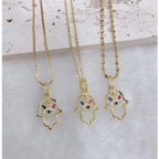 Eyelash Evil Eye Hamsa 18K Gold Copper Necklace Pendant Chain Bulk