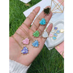 Love Heart Ink Blue Mother Of Pearl 18K Gold Copper Pendant Chain Bulk