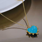 Love Heart Ink Blue Mother Of Pearl 18K Gold Copper Pendant Chain Bulk