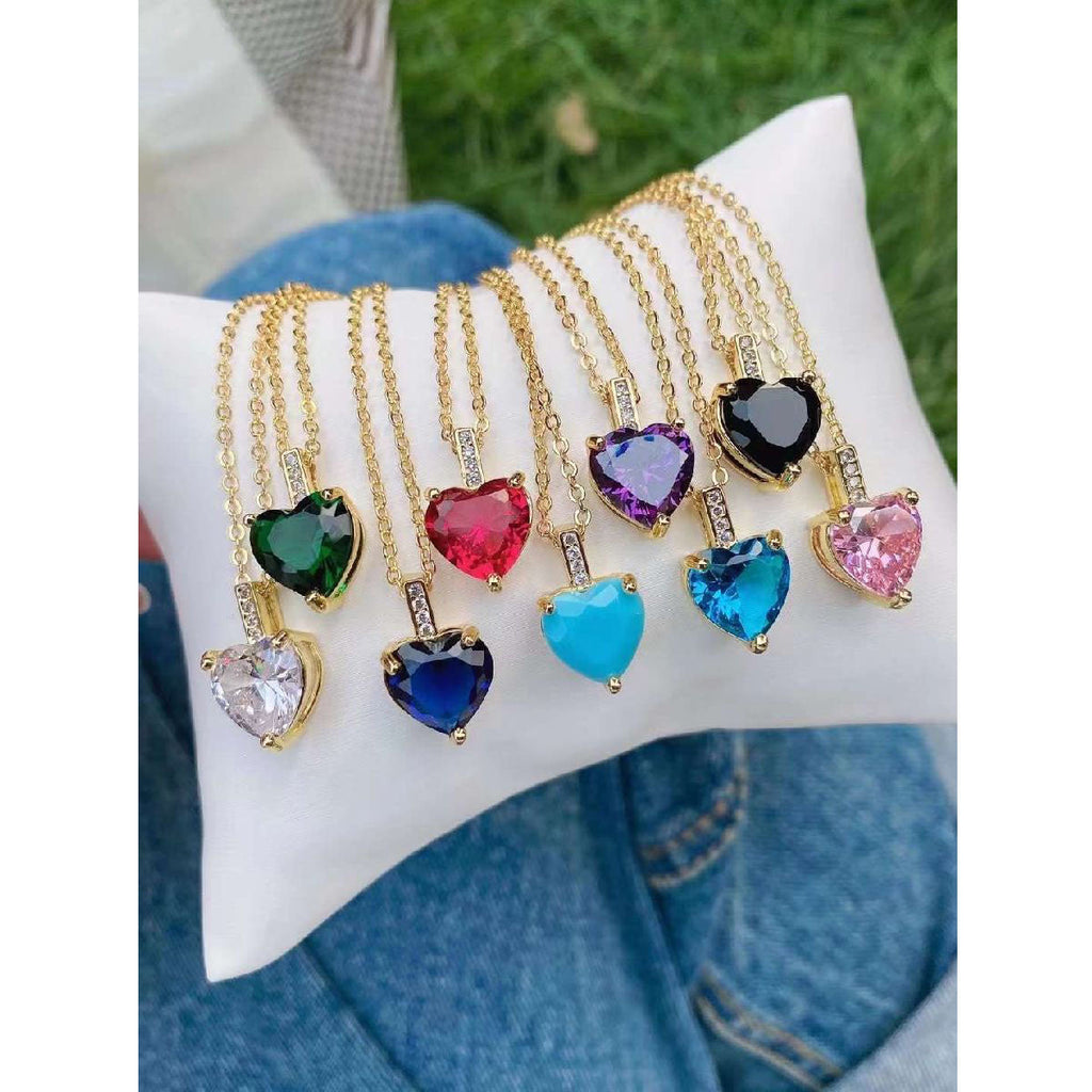 Solitaire Heart Cubic Zirconia 18K Gold Copper Pendant Chain Bulk