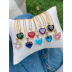 Solitaire Heart Cubic Zirconia 18K Gold Copper Pendant Chain Bulk