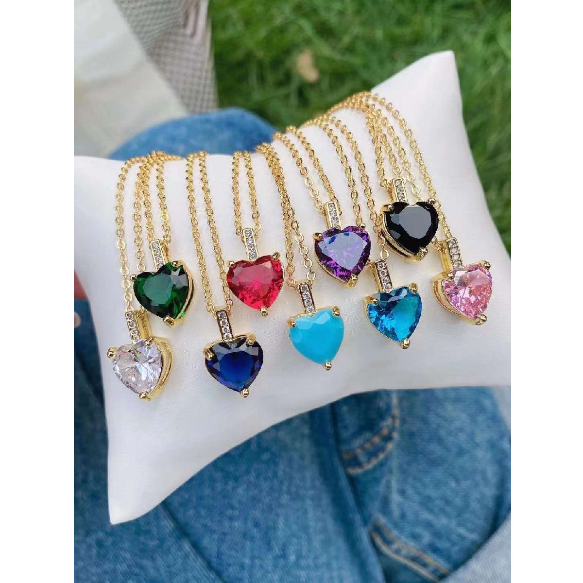 Solitaire Heart Cubic Zirconia 18K Gold Copper Pendant Chain Bulk