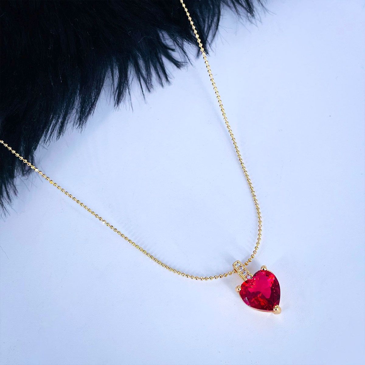 Solitaire Heart Cubic Zirconia 18K Gold Copper Pendant Chain Bulk