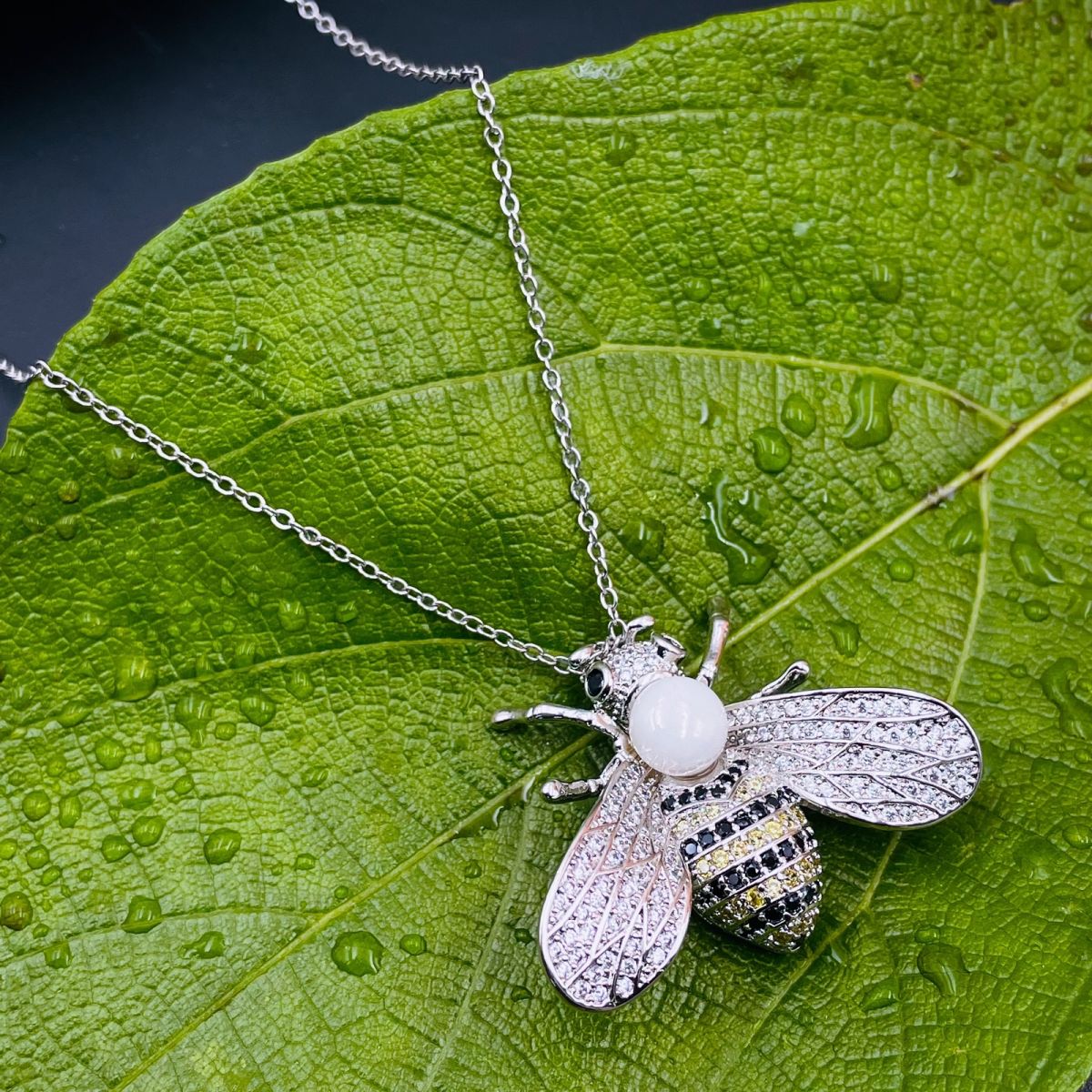 Insect Honey Bee Pearl Cubic Zirconia Silver Copper Pendant Chain Bulk