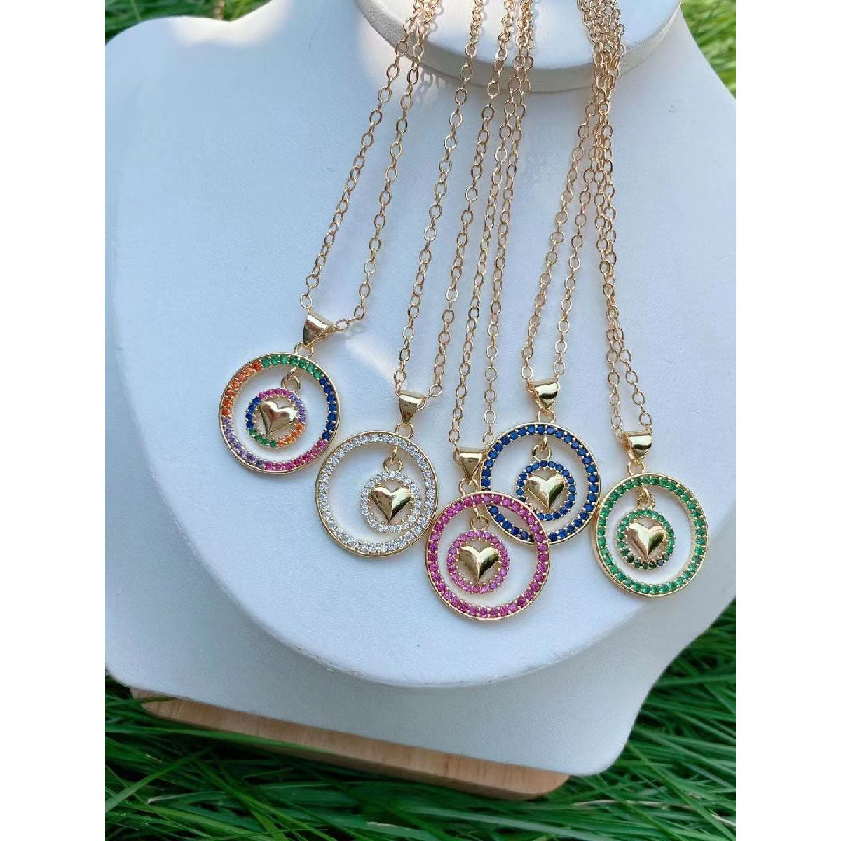 Double Ring Heart Love Cubic Zirconia 18K Gold Pendant For Women Bulk