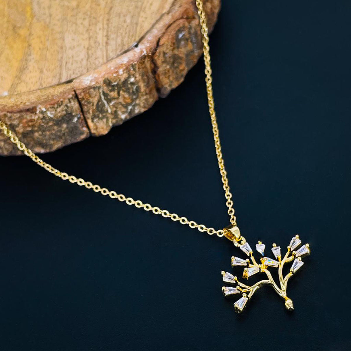 Tree Of Life Baguette CZ 18K Gold Copper Pendant Chain Bulk Main image