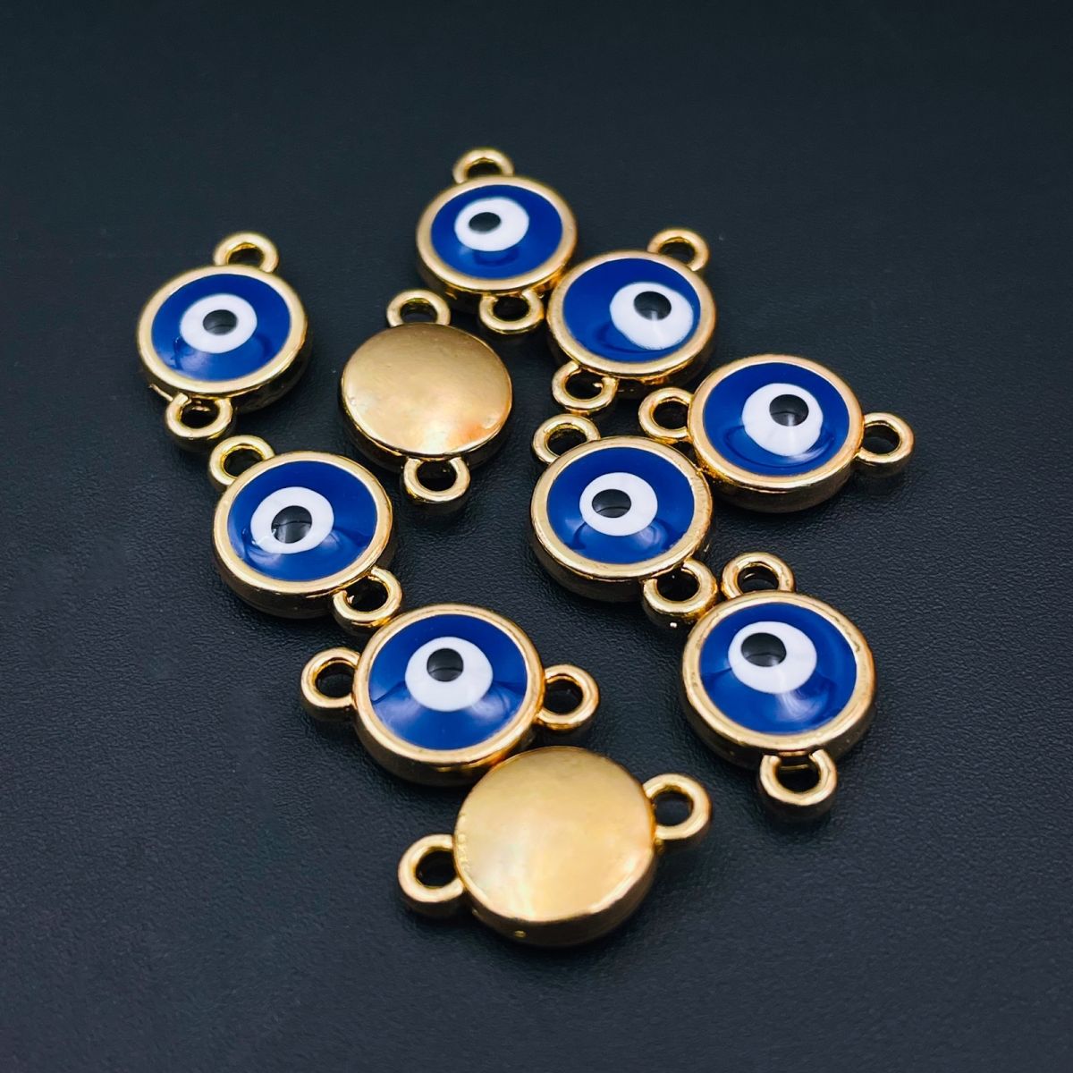 Alloy Enamel Evil Eye Blue Gold Charm For Women_Pk_Of_10 Bulk Main image