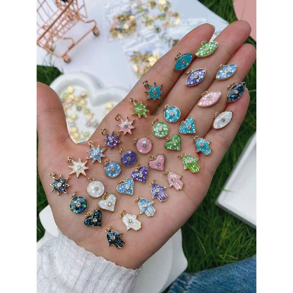 Purple Abalone Shell Mother Of Pearl Oval Evil Eye Pendant Chain Bulk Main image