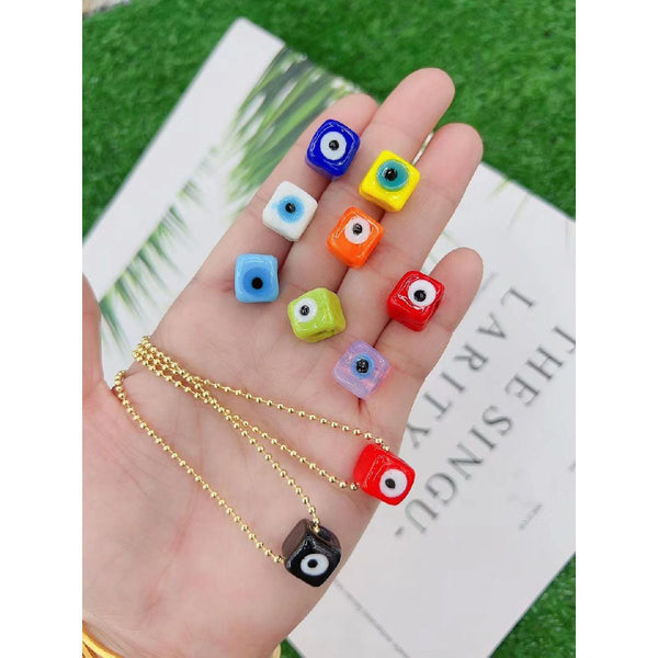 Dark Blue Evil Eye Cube 18K Gold Enamel Pendant Chain For Women Bulk Main image
