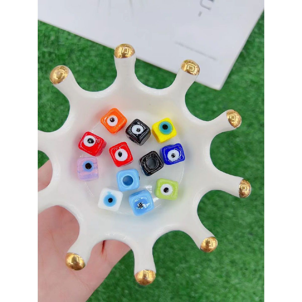 Dark Blue Evil Eye Cube 18K Gold Enamel Pendant Chain For Women Bulk Secondary image