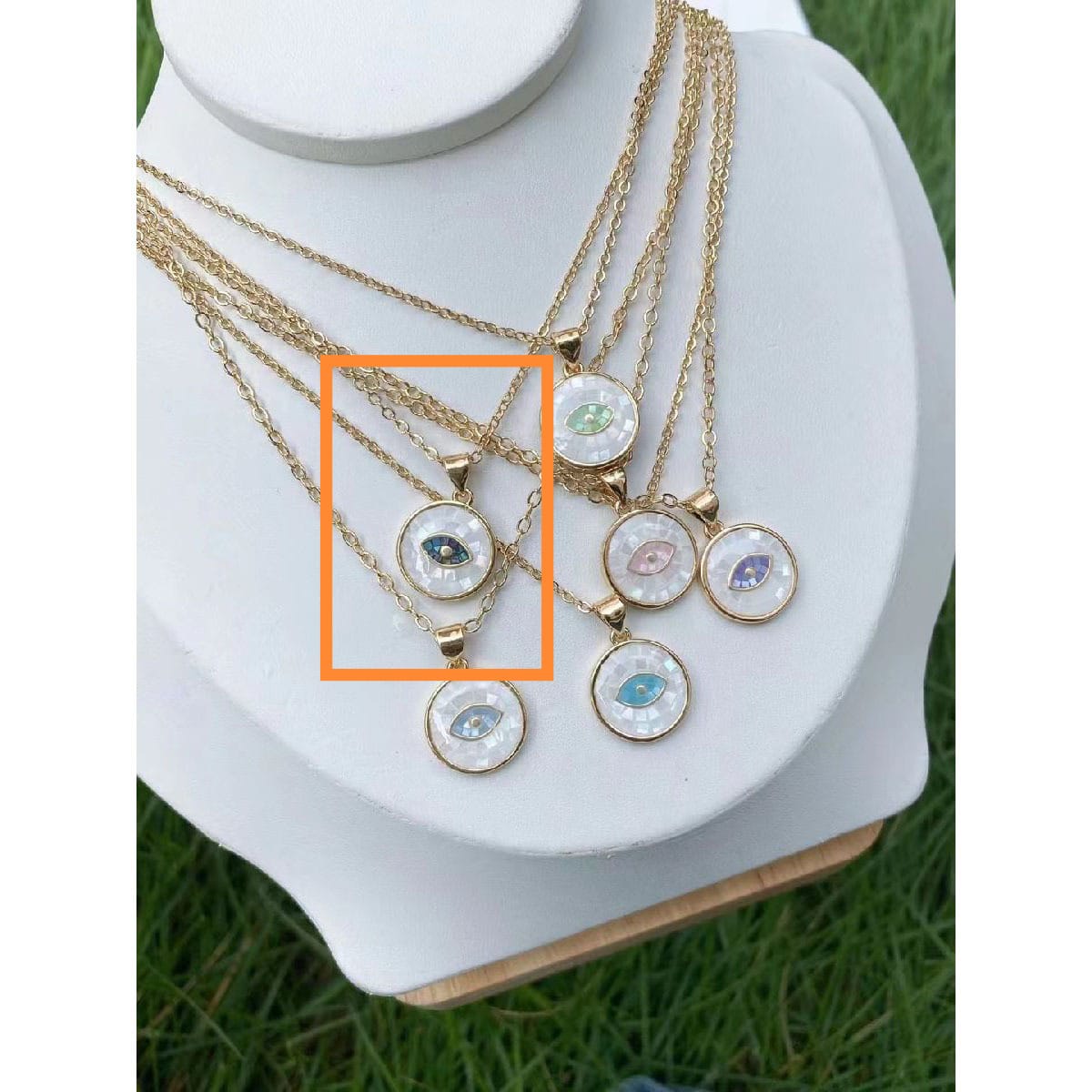 Copper Mother Of Pearl Multi Gold Evil Eye Abalone Pendant Chain Bulk Main image