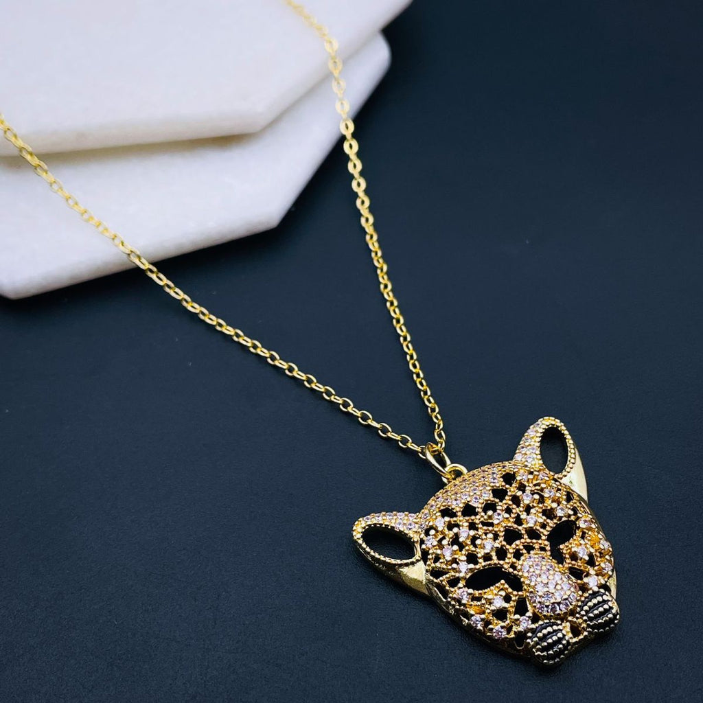 Copper Cubic Zirconia Gold Tiger Head Pendant Chain For Women Bulk