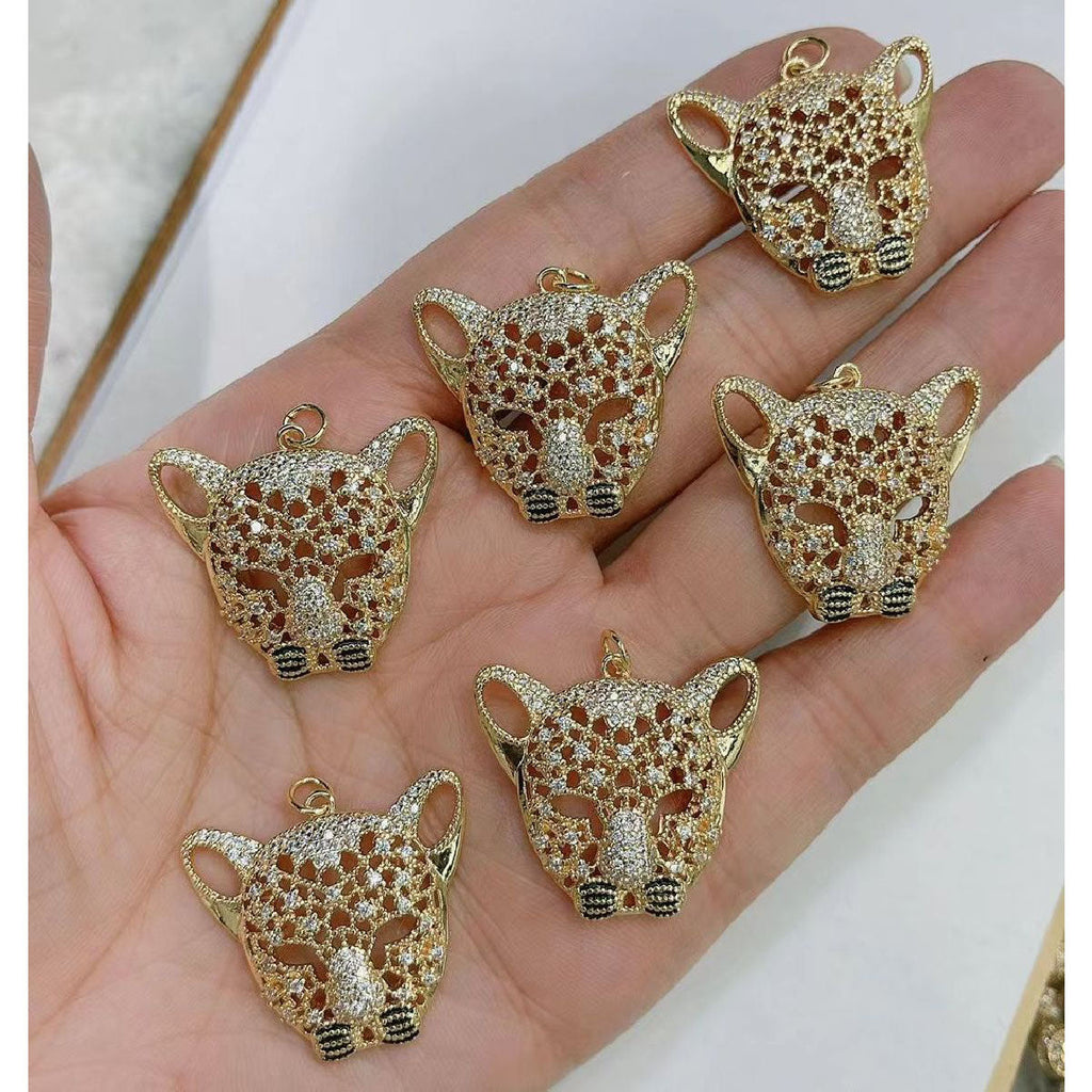 Copper Cubic Zirconia Gold Tiger Head Pendant Chain For Women Bulk