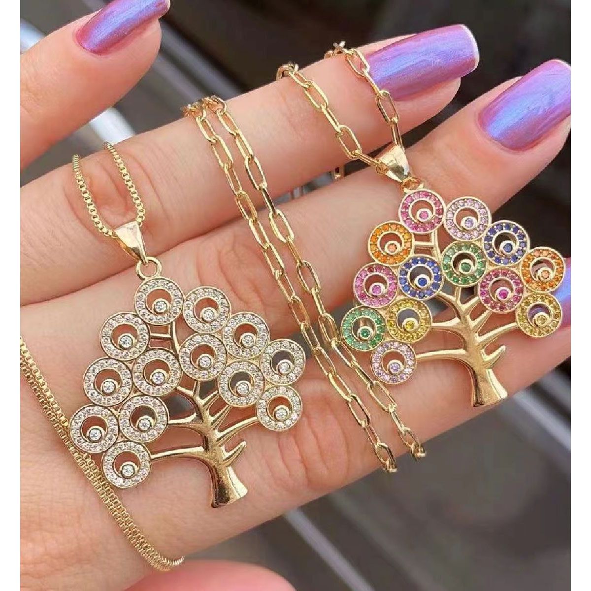 Tree Of Life Cubic Zirconia 18K Gold Necklace Pendant Chain Women Bulk Main image